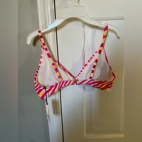 NWT Center Front Ring Triangle Bikini Top - Shade & Shore Pink Animal Print Sz S - Picture 3 of 4